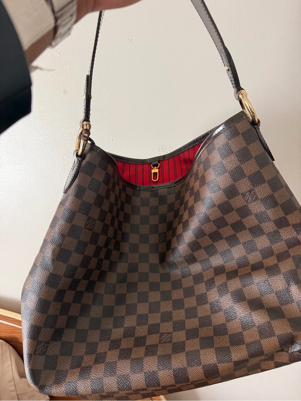 Louis Vuitton Brown Damier Ebene Canvas Shoulder Bag with Red Interior